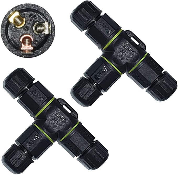 3 Way Junction Box IP68 Waterproof Electrical Junction Box 2 Pin/3 Pin/4 Pin Outdoor Cable Connector for Underground/Outdoor Ø 4.5mm-10mm, Shielded Field Installable - 3Pin