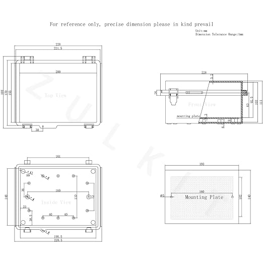 Zulkit Junction Box IP67 Waterproof Electrical Box Hinged Clear Cover Stainless Steel Latch Plastic Enclosure for Project w Mounting Plate Wall Bracket and 2 Cable Gland 8.7"x6.7"x4.3"/220x170x110mm