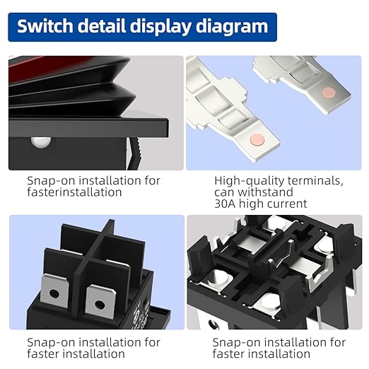 JD 2pcs 30A Power Switch 12V/24V/36V DC Boat Rocker Switch ON/Off Switch 4Pins 2Position Toggle Switch with UL Certificate Waterproof Switches