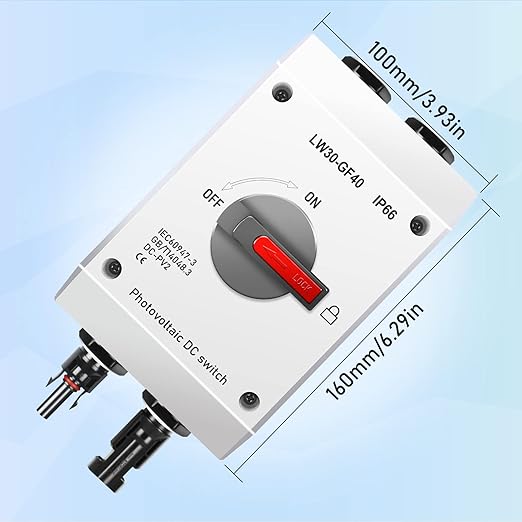 32A DC 1200V PV Solar Disconnect Switch, IP66 Waterproof & Lightning Protection & Anti-UV Solar Circuit Isolator Box for Solar Panels (International Standard: IEC60947-3)