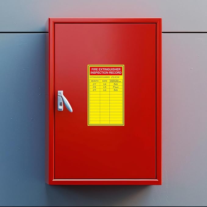 200PCS Fire Extinguisher Inspection Record Label Self Adhesive 5 x 3 Inches Writable Waterproof Coated Paper Monthly Safety Record Stickers for Fire Extinguisher
