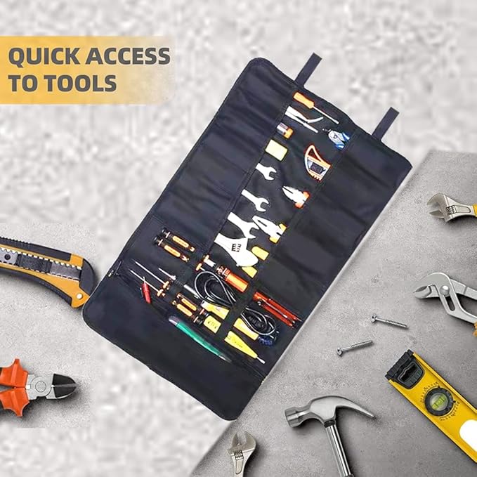 23 Pocket Tool Bag Roll Up, Tool Organizer for Men gift, Portable Tool Storage with Zipper Pouch, Compact Small Toolbag for Handyman RV Owners, Birthday Gifts