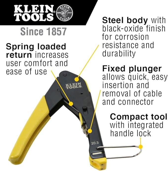 Klein Tools 80151 Coax Cable Compression Crimper and Stripper Set with 10-Pack of RG6/6Q F-Connectors for Fast and Reliable Installation, 3-Piece