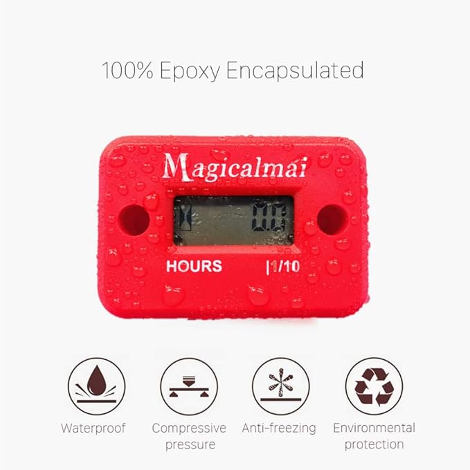 2pcs Magicalmai Inductive Hour Meter for Gas Engine Lawn Mower Dirt Bike Motorcycle Motocross Snowmobile Karting Marine ATV Boat Outboard Motor Generator Waterproof Hour Meters - Red