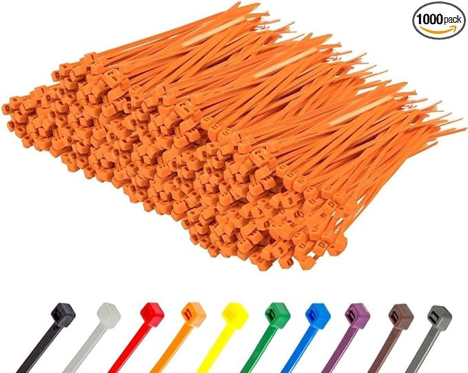 GTSE 4 Inch Orange Zip Ties, 1,000 Bulk Pack, 18lb Strength, UV Resistant Small Nylon Cable Ties, Self-Locking 4" Tie Wraps