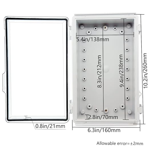 Zulkit Junction Box ABS Plastic Dustproof Waterproof IP67 Electrical Boxes Hinged Shell Outdoor Universal Project Enclosure Grey Clear Cover, Stainless Steel Buckles 10.2 x 6.3 x 3.9 Inch
