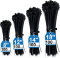 400 Pack Black Zip Ties Assorted Sizes 8+12+14+18 Inch, Heavy Duty 100lbs Self-Locking Electrical Cable Ties, UV Resistant Wire Ties for Indoor and Outdoor Use