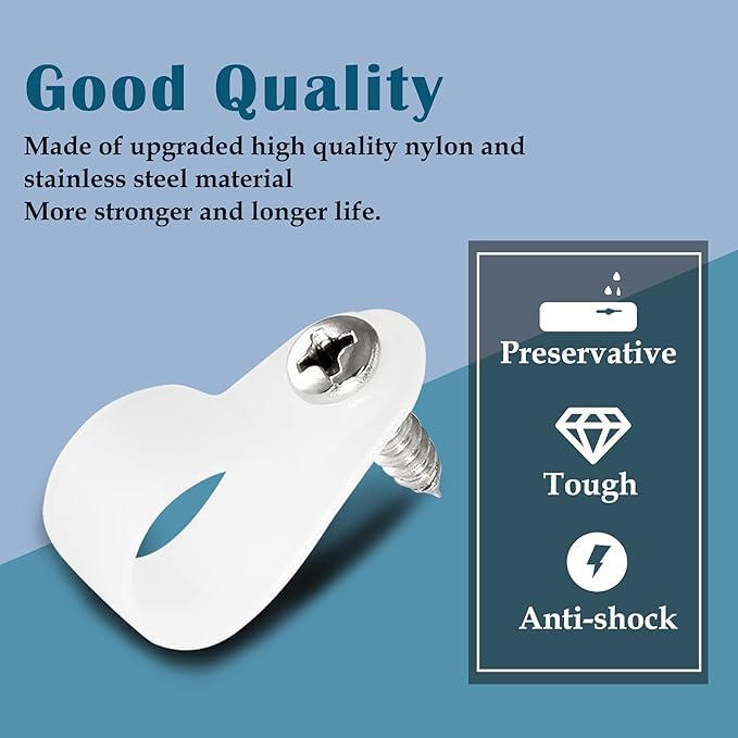 50 Pcs 1/2 Inch R-Type Clip Clamp, Nylon P-Type Mounting Clips, Cable Clip Wire Clamp for Wire Management, Stainless Steel Screws Included