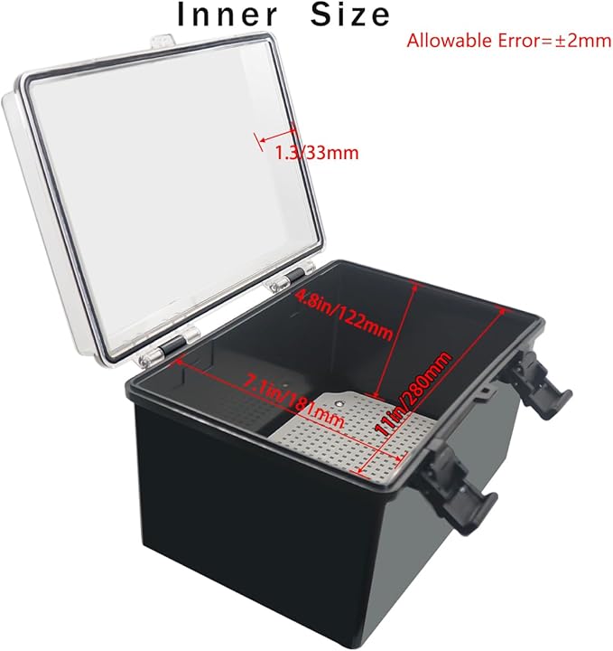 Junction Box, Hinged Black Clear Cover IP67 Waterproof ABS Project Box with Mounting Plate Electrical Box Enclosure with Wall Bracket 11.8 x 7.9 x 6.7inch(300x200x170mm)