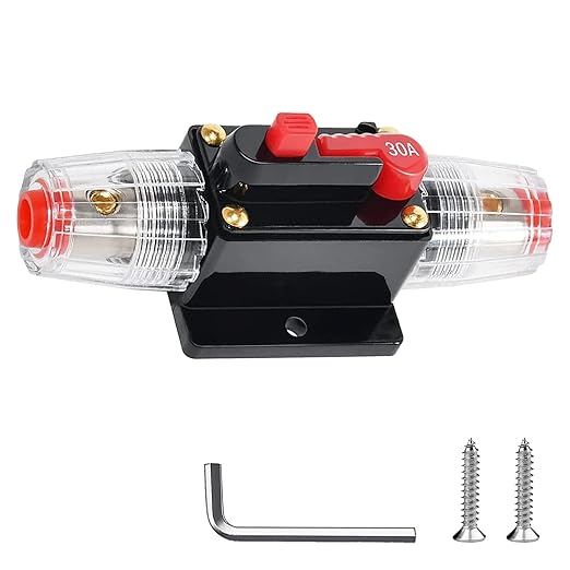 30 Amp Circuit Breaker Manual Reset Inline Fuse, 12V-48V DC for car Audio Marine Boat Trolling Motor Solar System Protection