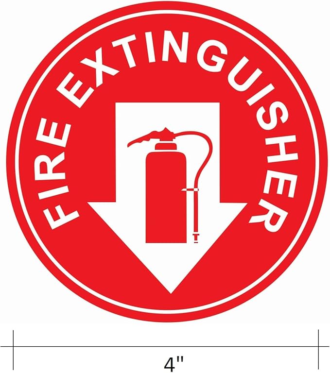Fire Extinguisher ISO Safety Label Stickers – 4"x4" Vinyl Decals (Pack of 5), Weatherproof for Windows, Cars, Containers, Indoor/Outdoor Use