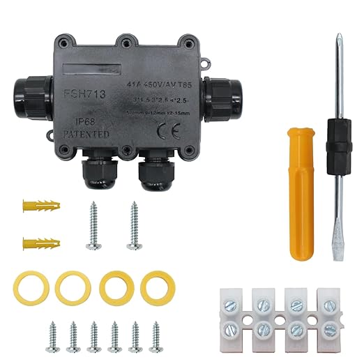 MAKERELE Outdoor Open Splice Boxes IP68 4 Way Underground Waterproof Electrical Splice Box Cable Connector Wire Range 5 to 15mm with Screw Terminal Block External Junction Box