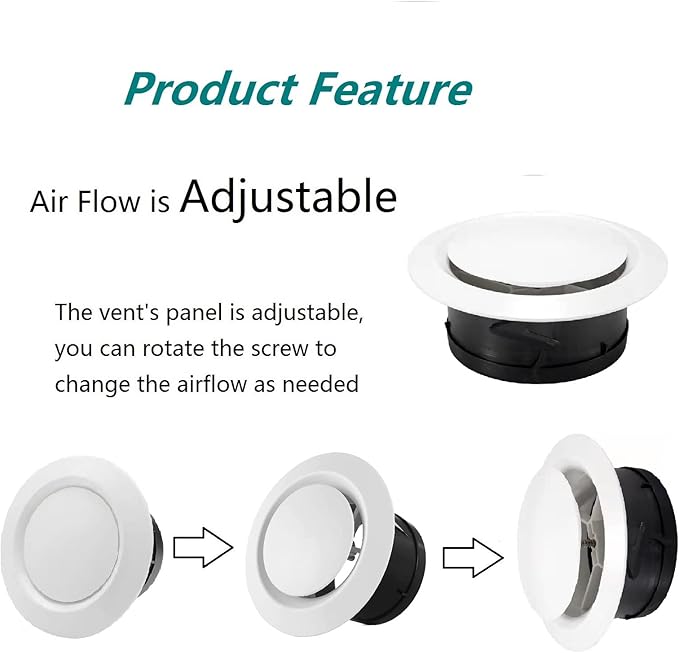 6 inch ABS Adjustable Air Vent White Round Soffit Exhaust Vent for Inline Duct Fan Outlet Vent(5.7 Inch, Front Panel:8.5 Inch)