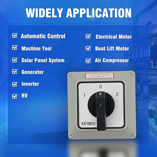 40A Rotary Changeover Switch with Box, 660V 3 Position 2 Phase 8 Terminals, 2-Way 2NO 2NC Universal Selector Switch with Yellow Fork Terminals IP65 CE 26-40/D202.2D