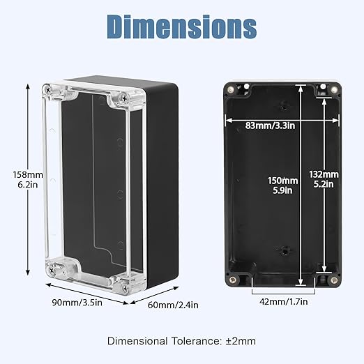 LeMotech Junction Box with Clear Cover IP65 Waterproof Project Box Dustproof ABS Plastic Electrical Project Boxes Universal Enclosure, Black 6.2"x 3.5"x 2.3"(158x90x60mm)(Pack of 2)