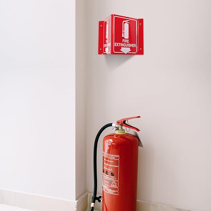 GicnKeuz Fire Extinguisher Sign, 8" x 6" Fire Extinguisher Projecting Sign with Down Arrow, Two-Sided Acrylic V-Signs, Including Screws, Easy to Install, Home Office/Business Use (4 Pack)