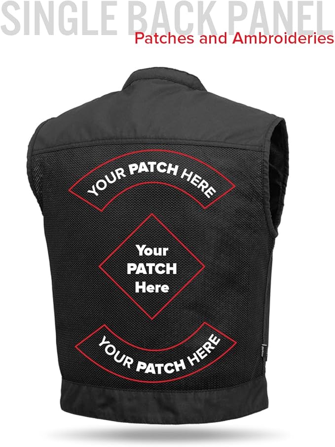 First Mfg Co Lowrider Mens Motorcycle Biker Riding Armor Club Style Black Leather, Twill, Moto Mesh, Perforated Vest