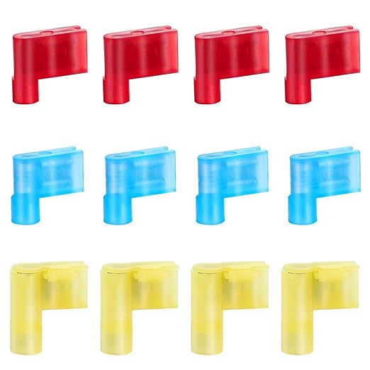 smseace 120Pcs Right Angle Spade Connector 22-18/16-14/12-10AWG Nylon Quick Disconnect Flag Terminal Red/Yellow/Blue 90 Degree Wire Terminal Connector