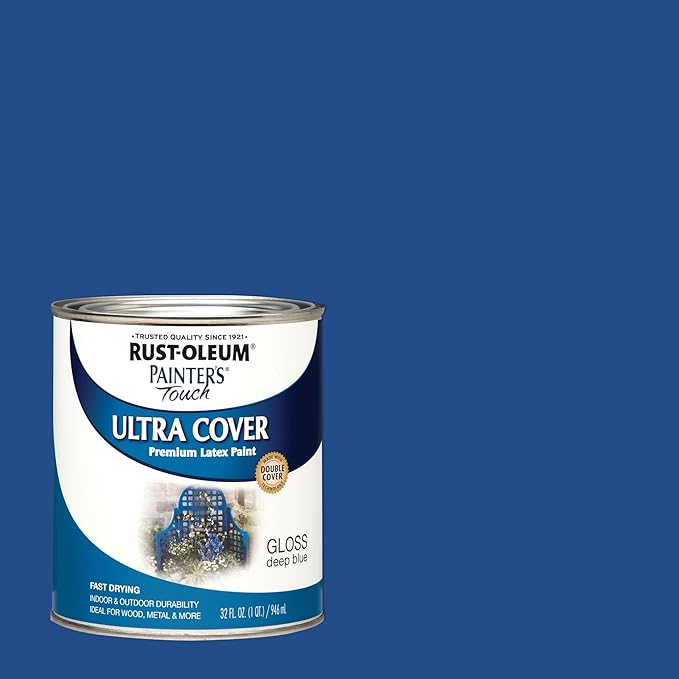 Rust-Oleum 224428 Painter's Touch Latex Paint, Gloss Deep Blue, 1 Quarts (Pack of 2)