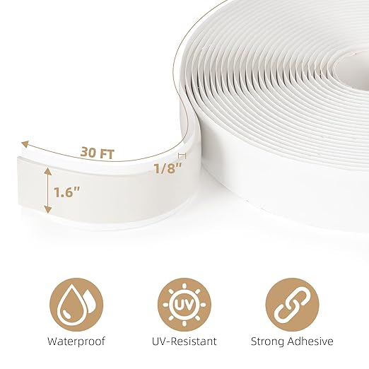 Butyl Tape White 1.6" x 30 Ft None Hardening Premium Butyl Caulk Tape for RV Window Glazing Roofing Leak Opening Pipe Plumbing Fixture EPDM Roof Patching(2 Pack)