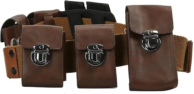 Adult Men Wade Costume Belt with Pouches Bag Brown Leather Adjustable Waist Belts Halloween Cosplay Props (Medium)