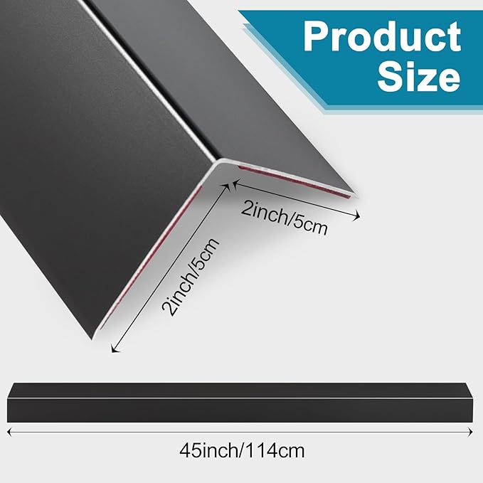Raytano 8Pcs 45"L ×2"W Self Adhesive Black Metal Corner Protectors, Modern Aluminum Wall Corner Guards for Wall Door Furniture Cabinet Baseboard Frame Protection and Decoration (Size:45" x 2",Black)