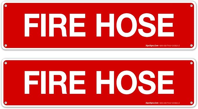 Fire Hose, Fire Safety Sign, (SI-5814) (2 Pack) 3x12 Inches, Rust Free .040 Aluminum, Fade Resistant, Indoor/Outdoor Use, Made in USA