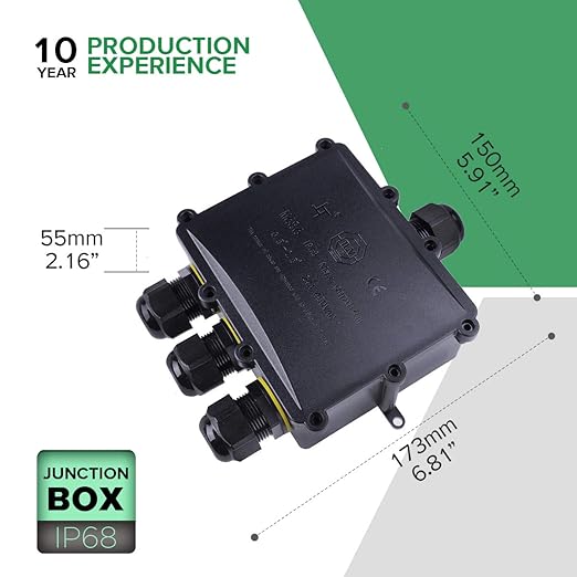 4 Way Electrical Junction Box, La Vane IP68 Waterproof 4 Way Cable Connector Lighting Connector Electric External Coupler, Cable Gland Ø 4-14mm
