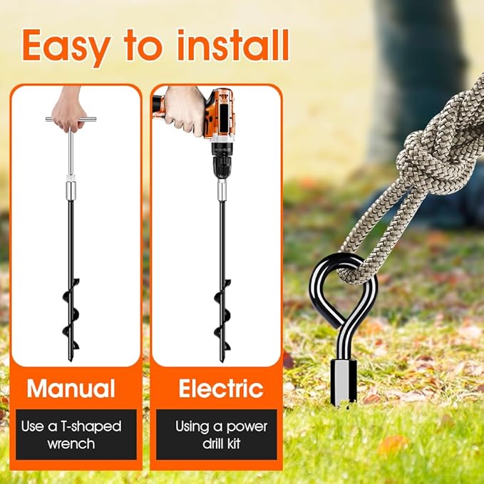 Ground Anchors Screw in Trampoline Anchors Heavy Duty Ground Anchors,Tent Stakes for Camping Tent, Trampoline, Canopies, Carports, Sheds, Swing Sets, Black Anti-Rust Coating for High Wind (8 X 14)