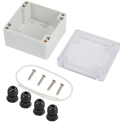 Universal Outdoor Junction Box, ABS Plastic Dustproof Waterproof IP65 Universal Electrical Boxes Project Enclosure Grey with Transparent Clear Cover 3.3 x 3.2 x 2.2 inch (83 x 81 x 56mm)