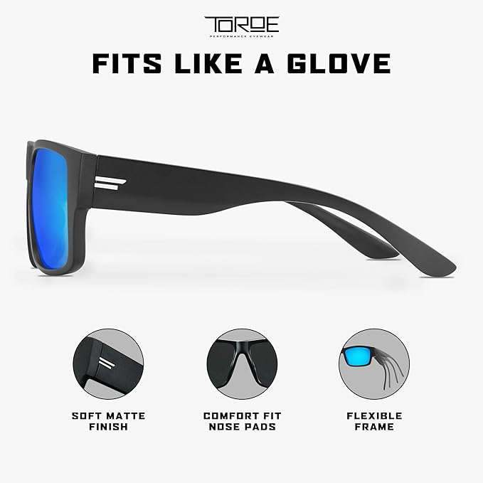 TOROE Z87+ Polarized Safety Sunglasses Matte Black TR90 Frame, ANSI Rated Lens