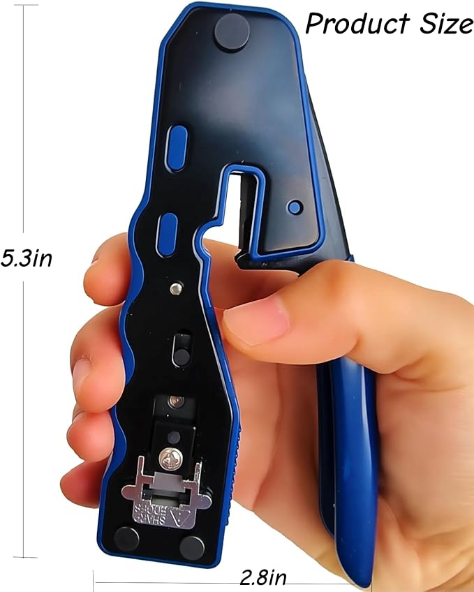 RJ45 Crimp Tool 8P RJ45 Crimping Tool Pass Through Ethernet Crimper for Cat5e Cat6 Cat6a 8P8C Modular Connectors Crimping Tool (Blue)