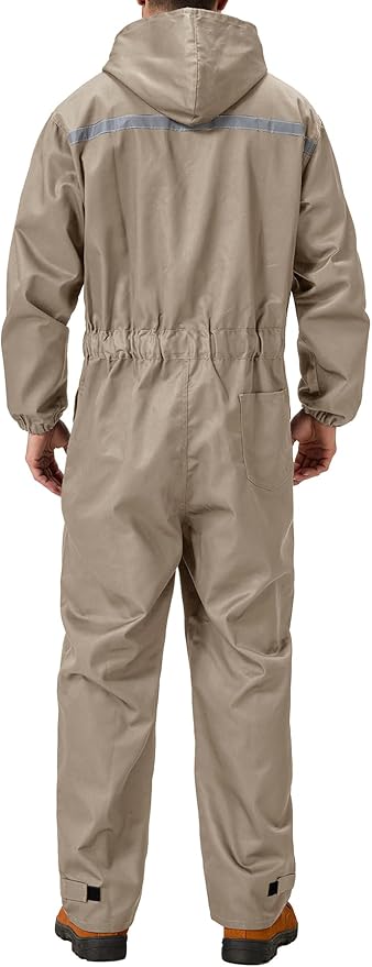 Mens Work Coveralls Mechanic Hooded Overall Workwear Jumpsuits Long Sleeve Hi Viz Coverall with Zippers