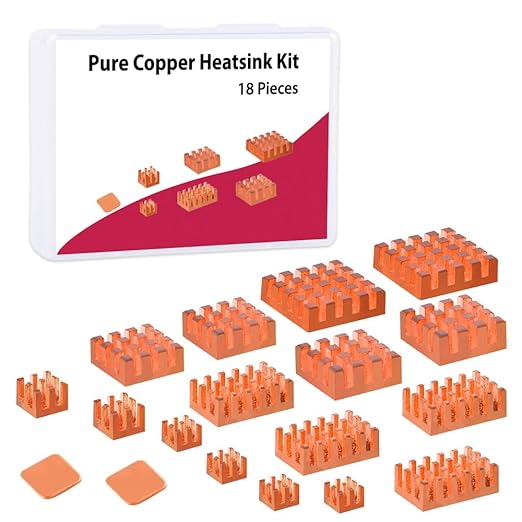 GeeekPi 18PCS Pure Copper Heatsinks for Raspberry Pi 5/4B, CPU Cooler with Thermal Conductive Adhesive Tape