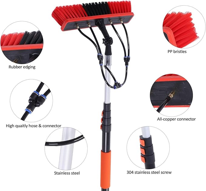 VBESTLIFE Solar Panel Cleaning Brush Kit, 12Ft Telescopic Pole Soap Dispenser Water Fed Window Cleaner Tool for Roof RV Gutter Boat Deck