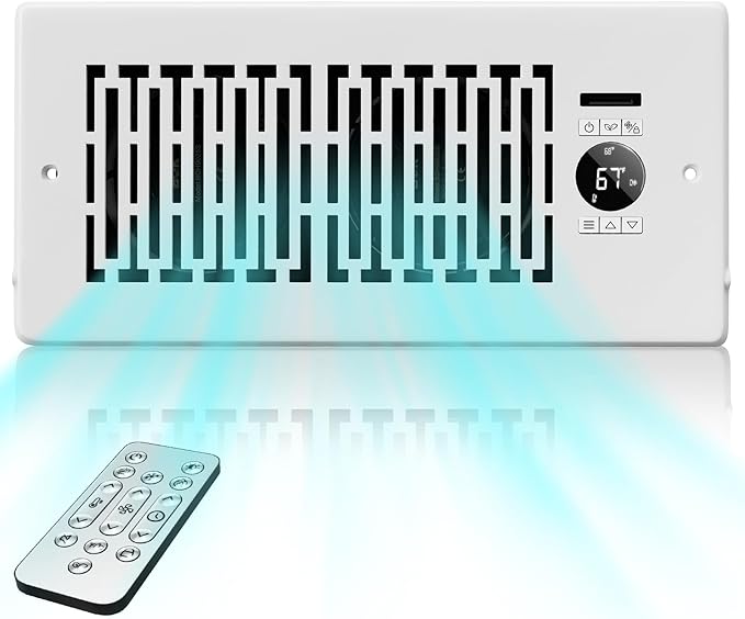 Register Booster Fan Fits 4” x 10” Register Holes, Quiet 10-Speeds, Improves Heating & Cooling Vents, Register Vent Booster Fan with Remote & Thermostat Control, Deep White