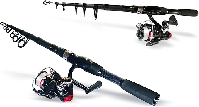 Telescopic Fishing Pole Combo, 2PCS 6.89ft Carbon Fiber Fishing Rods Spinning Reels Set，Full Kit with Fishing Pliers Lures and Carrier Bag for Travel Saltwater Freshwater