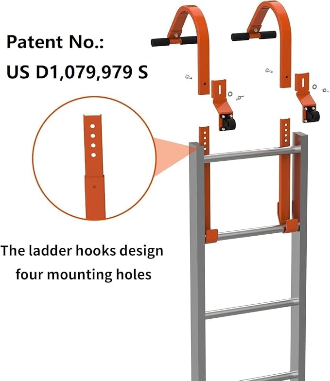 2 Pack Heavy Duty Roof Ladder Hook with Wheel,Extension Ladder Stabilizer for Roof with Rubber Grip T-Bar for Damage Prevention, Fast and Easy Setup to Access Steep Roofs
