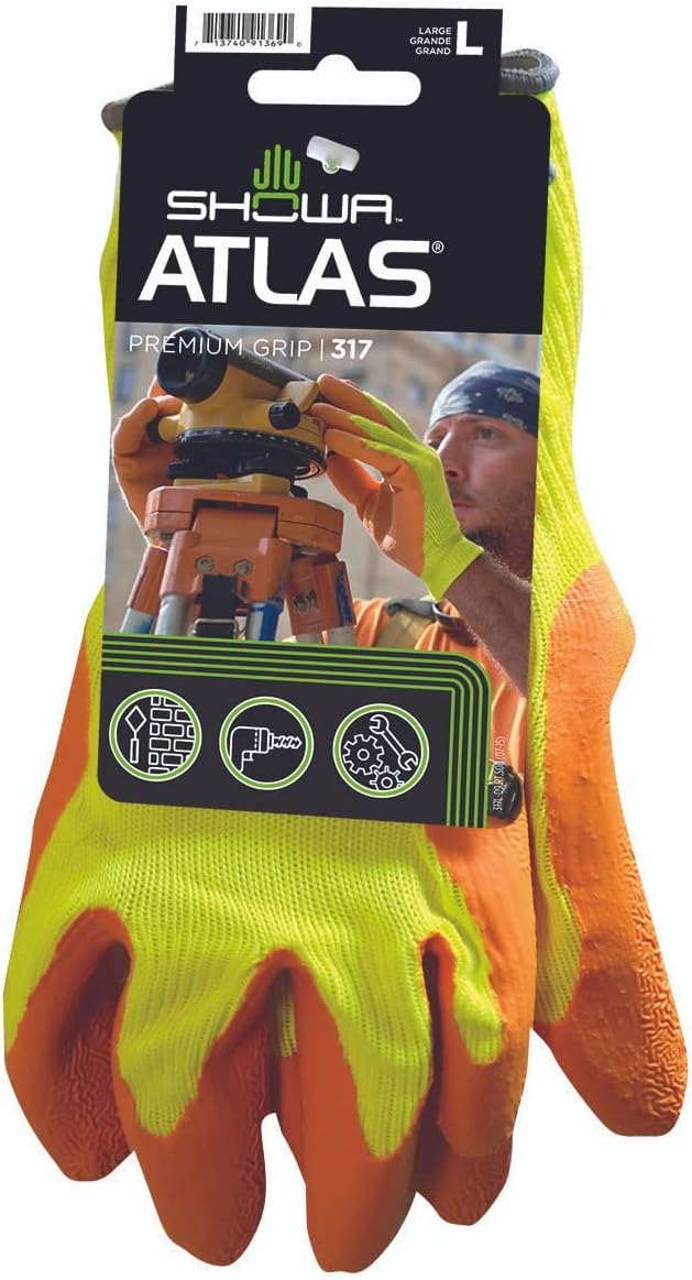 SHOWA Atlas 300 Original 1994 Crinkle Grip Work Gloves,for Construction, Landscaping, Gardening, & Masonry