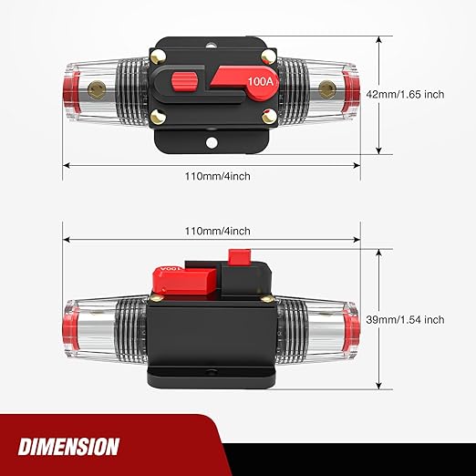 Nilight 100A Inline Circuit Breaker Resettable 12-24V DC Manual Reset Fuse Holder 3-15AWG Overload Protection for Car Audio Sound Amplifier System RV Marine Boat Truck Solar Inverter