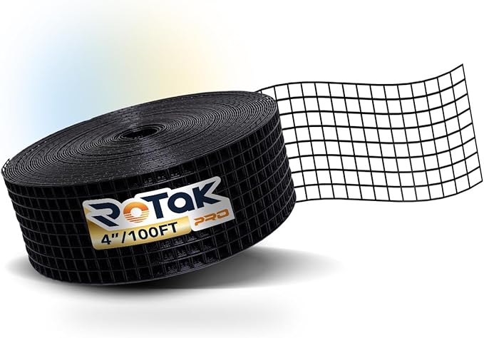 Rotak Critter Guard PRO - 4in x 100ft Solar Panel Bird Prevention Roll - Heavy Duty Galvanized Black PVC Coated ½ inch Wire Roll Mesh
