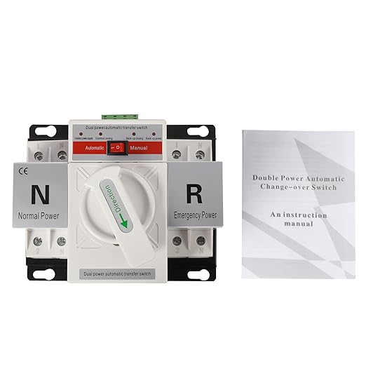 (New) 2P 63A Dual Power Automatic Transfer Switch with Manual Changeover and Generator, 110V, White