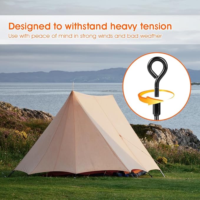 Ground Anchors Screw in Trampoline Anchors Heavy Duty Ground Anchors,Tent Stakes for Camping Tent, Trampoline, Canopies, Carports, Sheds, Swing Sets, Black Anti-Rust Coating for High Wind (8 X 14)