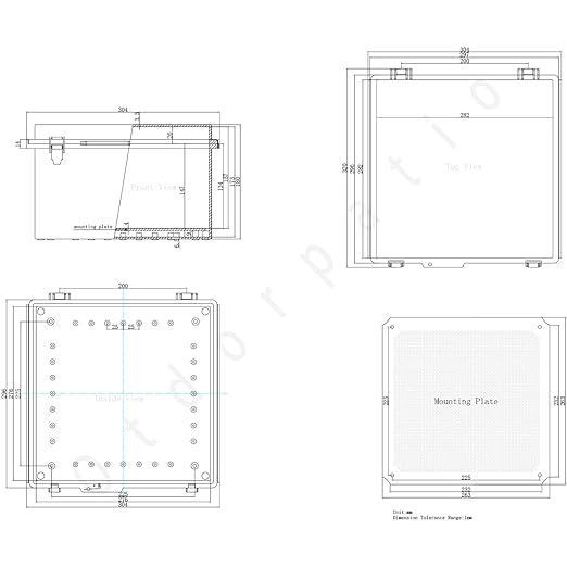 Junction Box, Hinged Cover Stainless Steel Latch IP67 Waterproof ABS Project Box with 2 Cable Glands, Electrical Box Enclosure with Mounting Plate & Wall Bracket 11.8 x 11.8 x 7.1inch