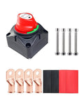 Battery Switch Disconnect, 12V-48V Power Shut Off Master Isolator Kill Switch with 4AWG-3/8 Ring Terminals Heat Shrink for Marine RV Camper Trailer Boat Car Automotive Replacement