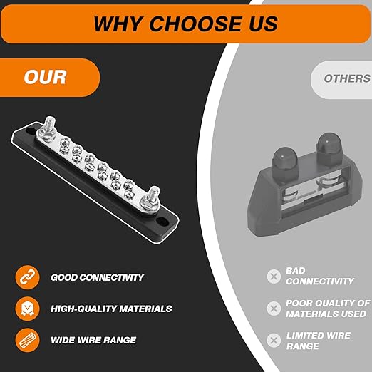 Common Busbar Power Distribution Block Battery Terminal Block for Car & Marine Applications 1/4" M6 150A with Dustproof Cover & Screw CBB (12 Poles)