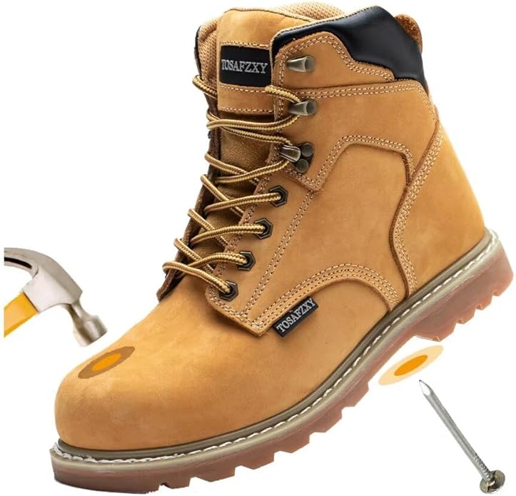 Work Safety Boots for Men Durable Crazy-Horse Leather Indestructible Steel Toe Waterproof and Non-Slip Better Warmth Men Work Shoes