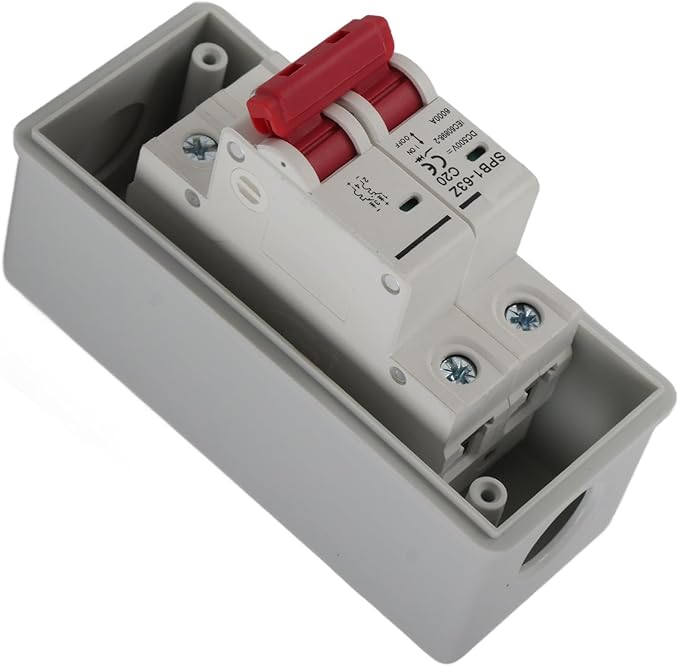 Miniature Circuit Breaker Solar DC Isolator Switch 20A for Outdoor Photovoltaic PV Solar Panels Disconnect IP65 DIN Rail Enclosure RV Breaker Box DC500V