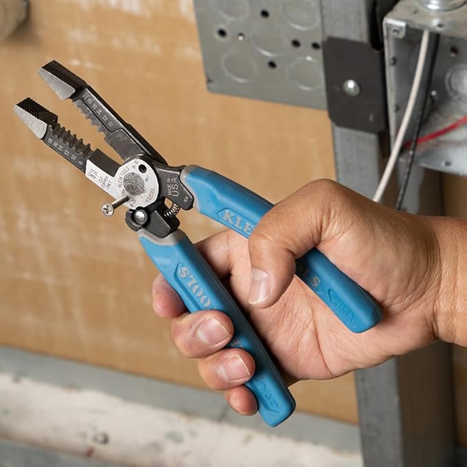 Klein Tools K12035L Klein-Kurve Wire Cutters, Made in USA, Heavy Duty Wire Stripping Tool with Lock, 8-20 AWG
