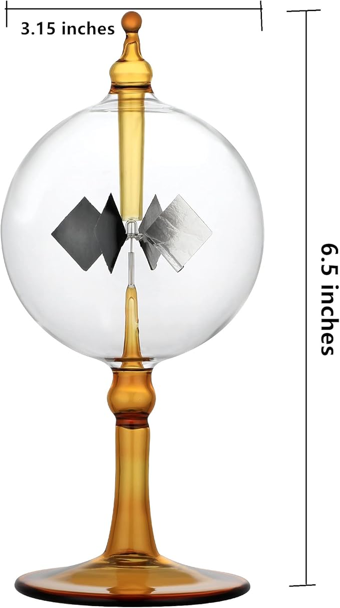 Solar Crookes Radiometer Glass Windmill Handmade for Party Home Decoration Gift L (Orange)